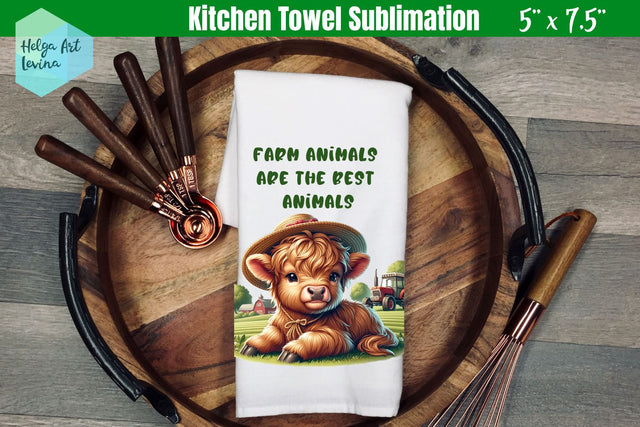 Kitchen Towel Sublimation | Cute cow farmer Sublimation Helga Art 