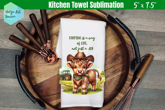 Kitchen Towel Sublimation | Cute cow farmer Sublimation Helga Art 