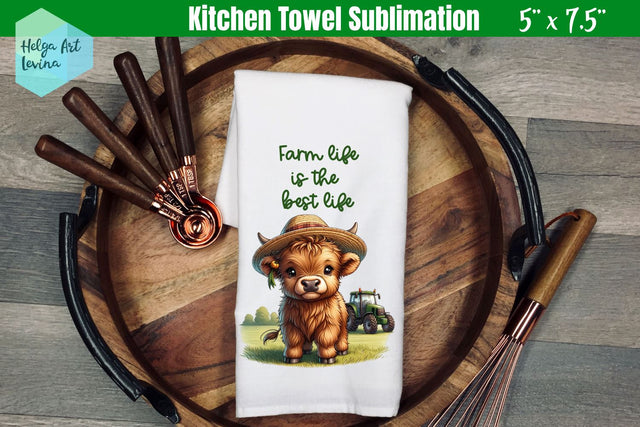 Kitchen Towel Sublimation | Cute cow farmer Sublimation Helga Art 