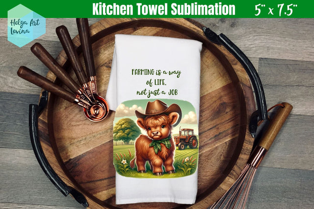Kitchen Towel Sublimation | Cute cow farmer Sublimation Helga Art 