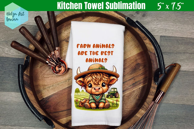 Kitchen Towel Sublimation | Cute cow farmer Sublimation Helga Art 