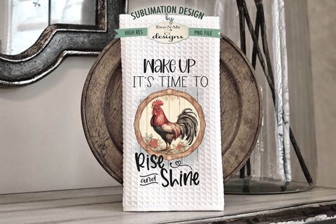 Kitchen Towel Sublimation Design - Eggs in Basket - Rooster Rise Shine Sublimation Ewe-N-Me Designs 