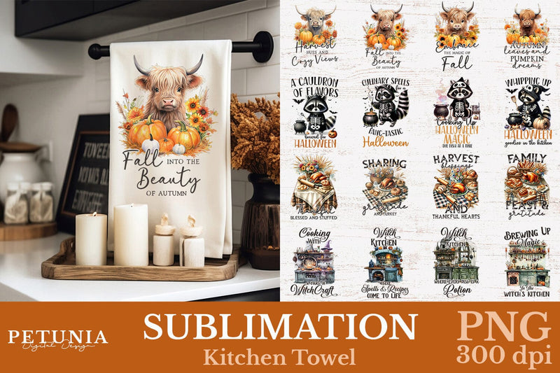 Kitchen Towel Sublimation Designs | Kitchen Towel PNG Sublimation Petunia Digital Design 
