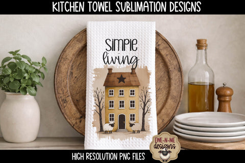 Kitchen Towel Sublimation PNG Files - Primitive Saltbox Houses Sublimation Ewe-N-Me Designs 