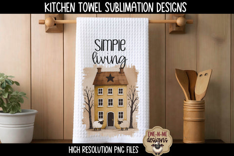 Kitchen Towel Sublimation PNG Files - Primitive Saltbox Houses Sublimation Ewe-N-Me Designs 