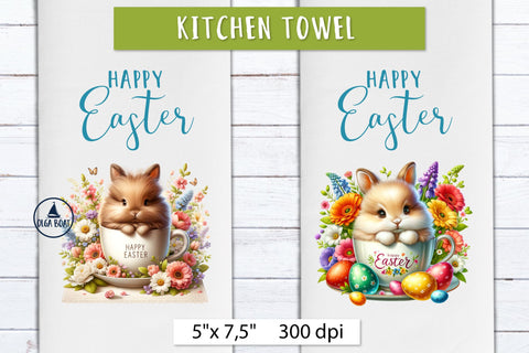 Kitchen towels easter | Cute Easter bunny png Sublimation Olga Boat Design 