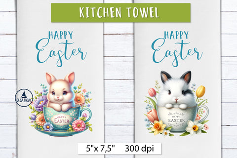 Kitchen towels easter | Cute Easter bunny png Sublimation Olga Boat Design 