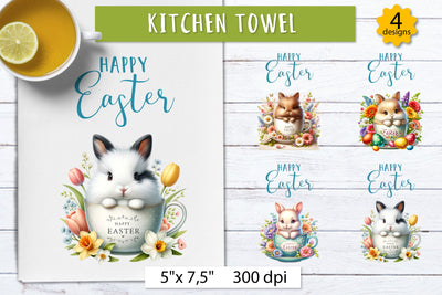 Kitchen towels easter | Cute Easter bunny png Sublimation Olga Boat Design 