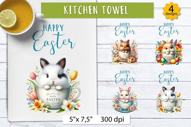 Kitchen towels easter | Cute Easter bunny png Sublimation Olga Boat Design 