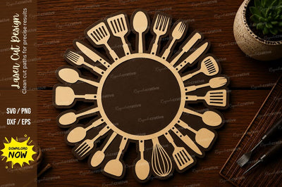 Kitchen Utensil Mandala Frame Laser Cut SVG File SVG Regulrcrative 