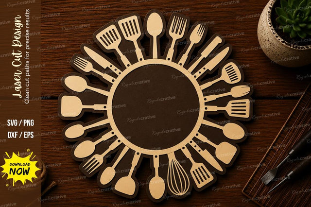 Kitchen Utensil Mandala Frame Laser Cut SVG File SVG Regulrcrative 