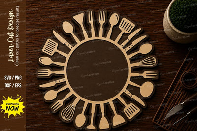 Kitchen Utensil Round Frame Laser Cut SVG File SVG Regulrcrative 