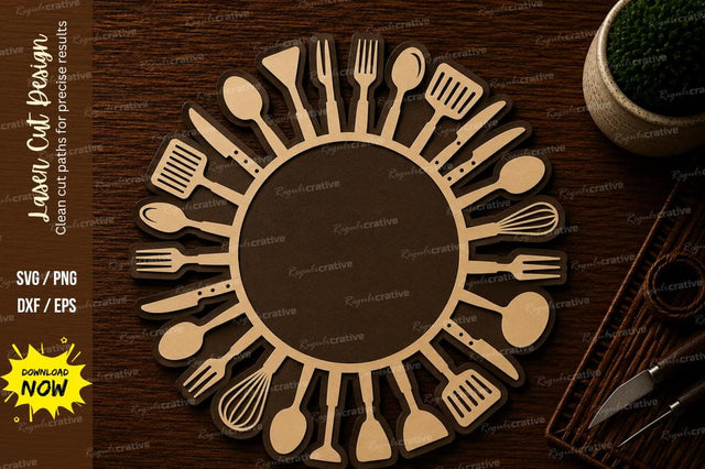 Kitchen Utensil Round Frame Laser Cut SVG File SVG Regulrcrative 