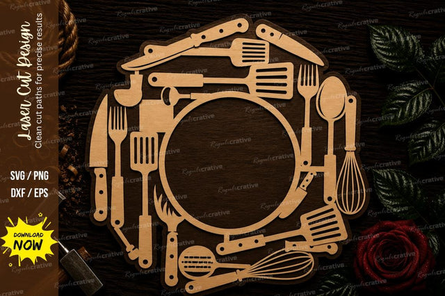 Kitchen Utensil Round Frame Laser Cut SVG File SVG Regulrcrative 
