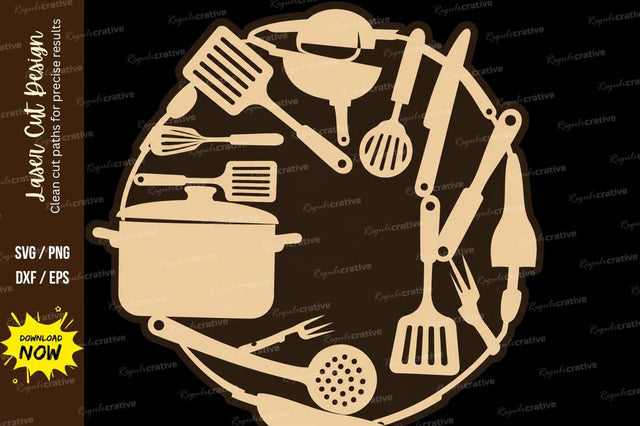 Kitchen Utensil Wreath Laser Cut Svg Design SVG Regulrcrative 
