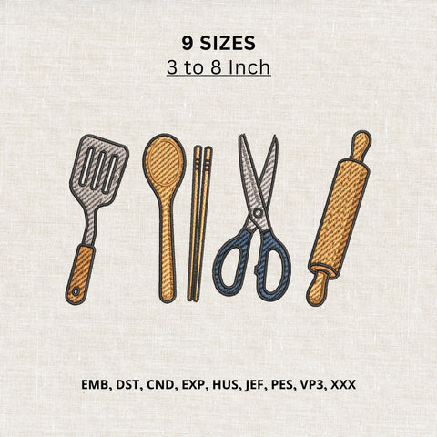 Kitchen Utensils Machine Embroidery Design – Cooking Tools Spatula Spoon Scissors Rolling Pin Embroidery File Embroidery/Applique DESIGNS PatternFeed8 
