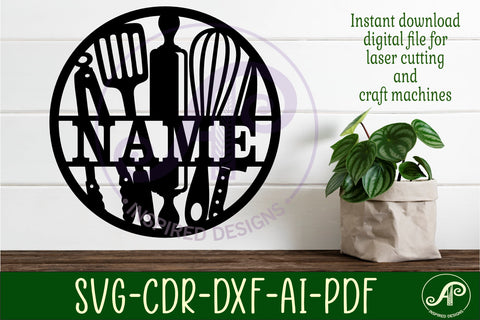Kitchen utensils name wall art sign, SVG file SVG APInspireddesigns 