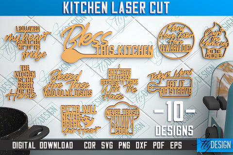 Kitchen Wall Sign Bundle | Wall Inscription Template | Kitchen Décor | CNC File SVG Fly Design 