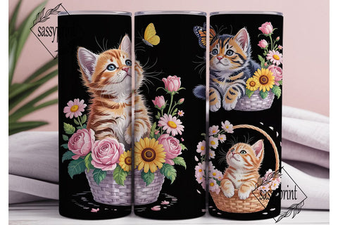 Kitten and Butterfly Garden 20oz Tumbler Sublimation sassyprint 