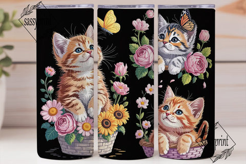 Kitten and Butterfly Garden 20oz Tumbler Sublimation sassyprint 