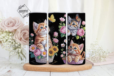 Kitten and Butterfly Garden 20oz Tumbler Sublimation sassyprint 