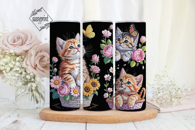 Kitten and Butterfly Garden 20oz Tumbler Sublimation sassyprint 