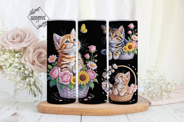 Kitten and Butterfly Garden 20oz Tumbler Sublimation sassyprint 