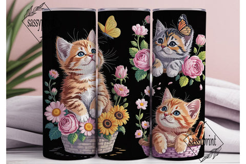 Kitten and Butterfly Garden 20oz Tumbler Sublimation sassyprint 