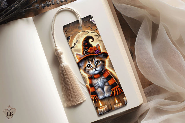 Kitten Bookmark, Printable Halloween Cat Bookmark Sublimation BijouBay 