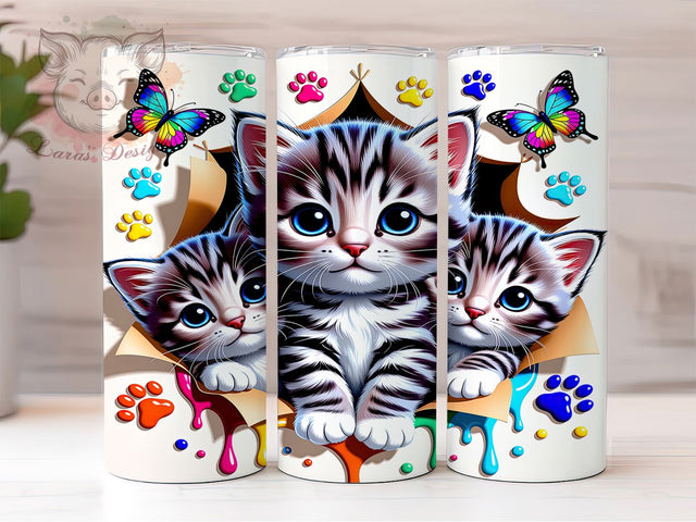 Kitten Butterfly Art 20oz Tumbler, Kitten Butterfly, Cute Cat, Whimsical Charm, Nature Motif, Animal Pattern, Skinny Tumbler, Sublimation PNG Sublimation Lara' s Designs 