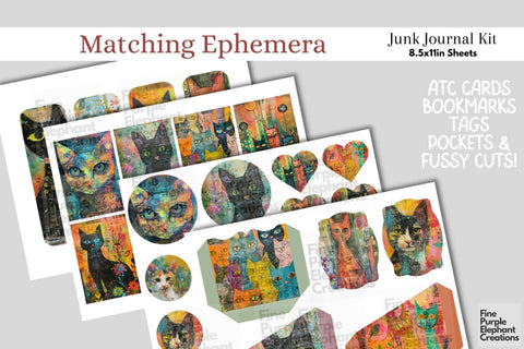 Kitten Cat Spring Digital Junk Journal Kit Half Pages | Easter Digital Pattern Fine Purple Elephant Creations 