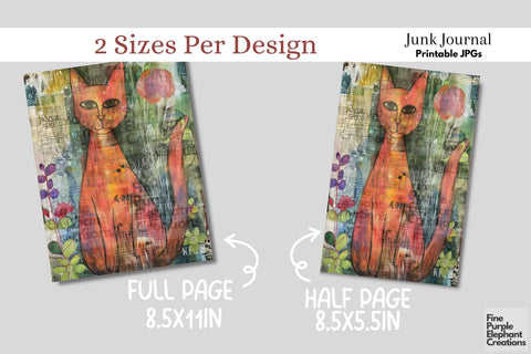 Kitten Cat Spring Digital Junk Journal Kit Half Pages | Easter Digital Pattern Fine Purple Elephant Creations 