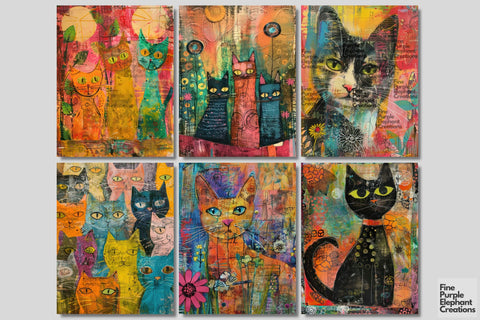 Kitten Cat Spring Digital Junk Journal Kit Half Pages | Easter Digital Pattern Fine Purple Elephant Creations 