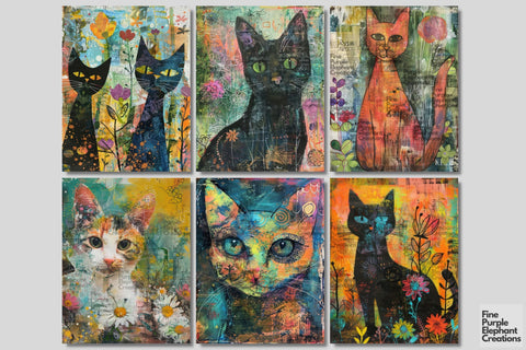 Kitten Cat Spring Digital Junk Journal Kit Half Pages | Easter Digital Pattern Fine Purple Elephant Creations 