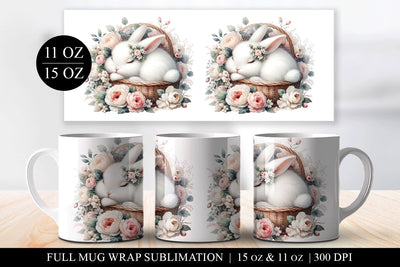 Kitten in Basket Mug Design, Cat Floral Sublimation Sublimation BijouBay 