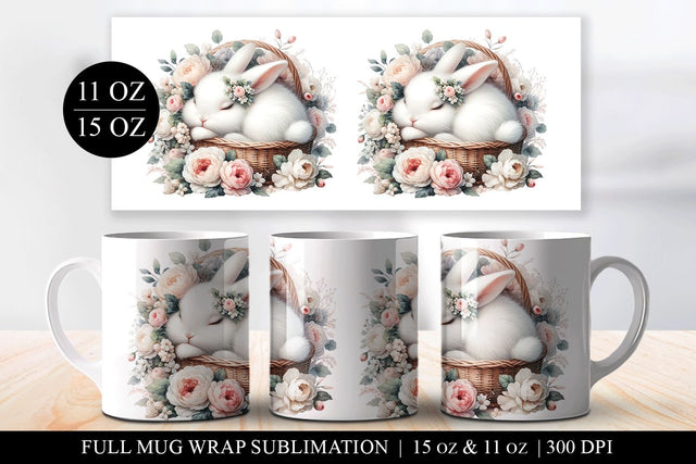 Kitten in Basket Mug Design, Cat Floral Sublimation Sublimation BijouBay 