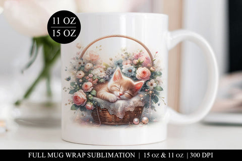 Kitten Mug Sublimation Wrap PNG, Cute Cat Full Mug Printable Sublimation BijouBay 