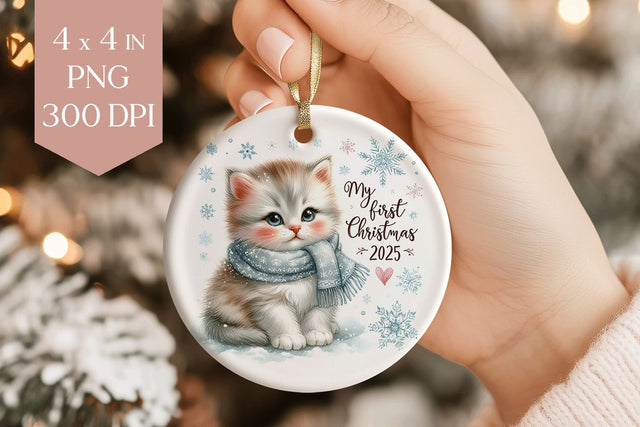 Kitten My First Christmas 2025 Ornament PNG Sublimation BijouBay 