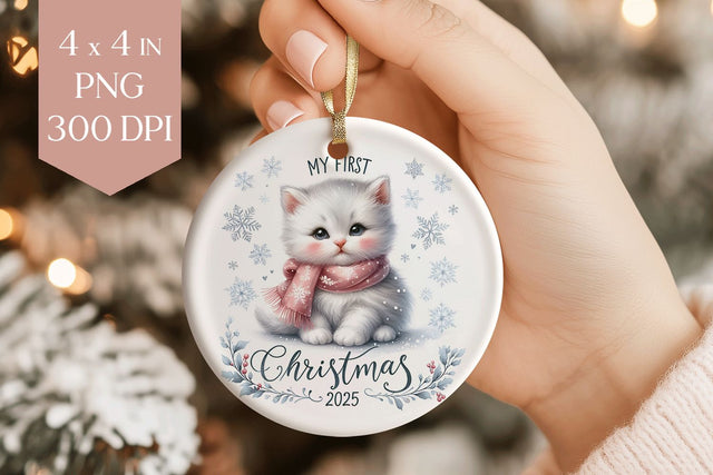 Kitten My First Christmas 2025 Ornament PNG Sublimation BijouBay 