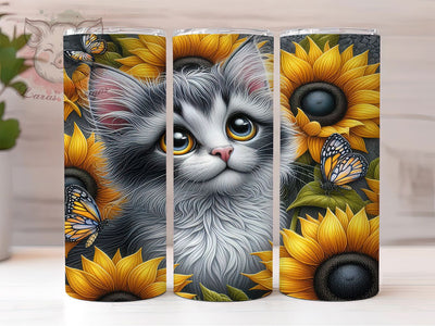 Kitten Sunflower 20oz Tumbler, Sunflowers, Seamless Pattern, Cute Print, 20oz Sublimation, PNG Design, Gift Idea Sublimation Lara' s Designs 