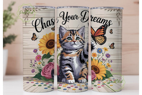 Kitten & Sunflowers 20oz Tumbler Wrap Sublimation PixelChick 
