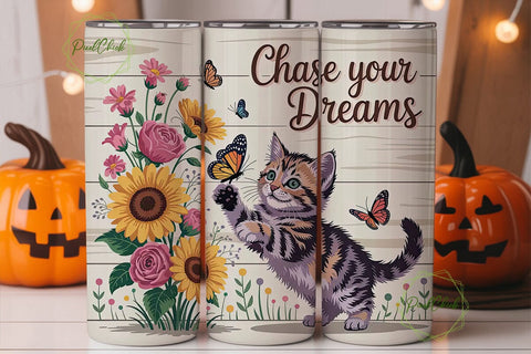 Kitten & Sunflowers 20oz Tumbler Wrap Sublimation PixelChick 