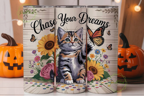 Kitten & Sunflowers 20oz Tumbler Wrap Sublimation PixelChick 
