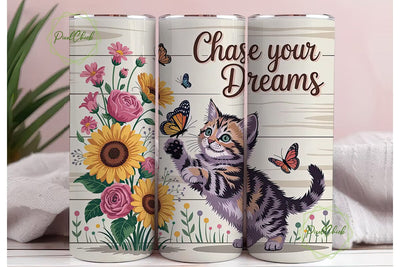 Kitten & Sunflowers 20oz Tumbler Wrap Sublimation PixelChick 