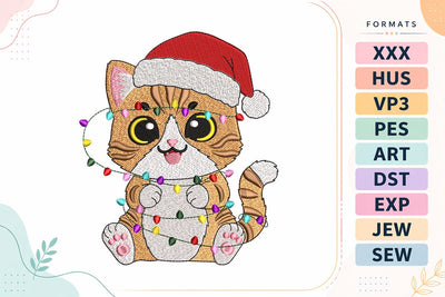 Kitten Tangled in Christmas Lights Embroidery Design Embroidery/Applique DESIGNS sg embroidery 