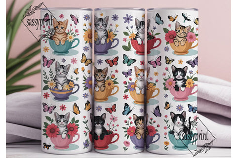 Kitten Teacup Tumbler Wrap Sublimation sassyprint 