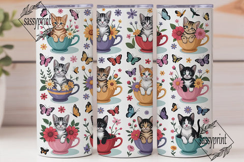 Kitten Teacup Tumbler Wrap Sublimation sassyprint 