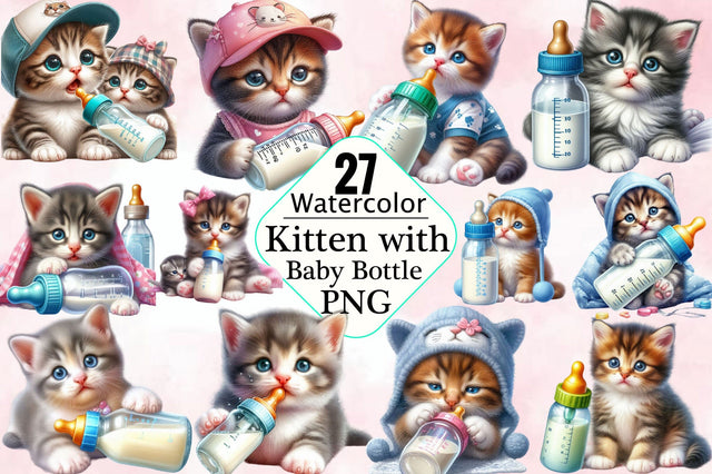 Kitten with Baby Bottle Sublimation Clipart Bundle Sublimation SVGArt 