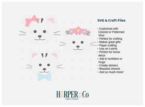 Kitten with Bows and Flowers SVG PNG Cut EPS File SVG HarperNCo 