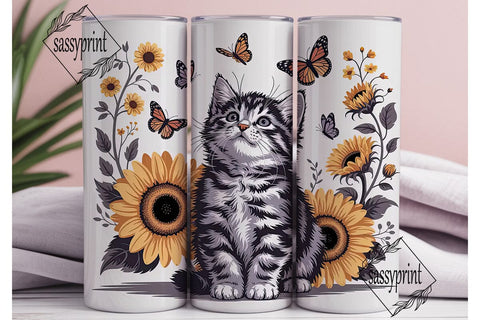 Kitten with Sunflowers Tumbler Wrap Sublimation sassyprint 